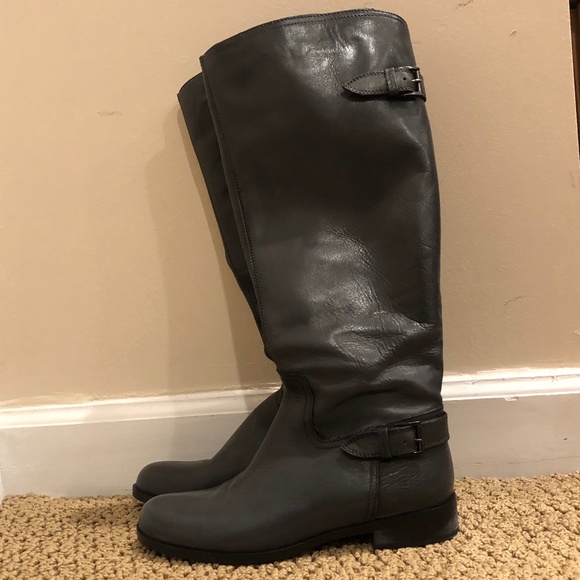 Garnet Hill Shoes - Garnet Hill tall grey leather boots wide calf, size: 7